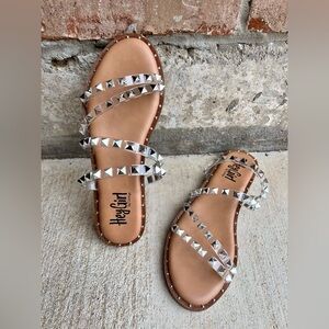 Hey Girl Silver Studded Sandals